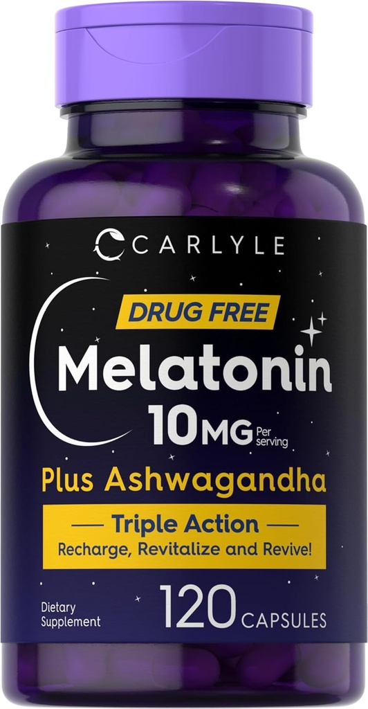 Melatonina 10 mg + ashwagandha 120 cápsulas Carlyle
