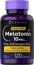 Pastillas Melatonina 10 Mg + Ashwagandha 120 Caps CARLYLE