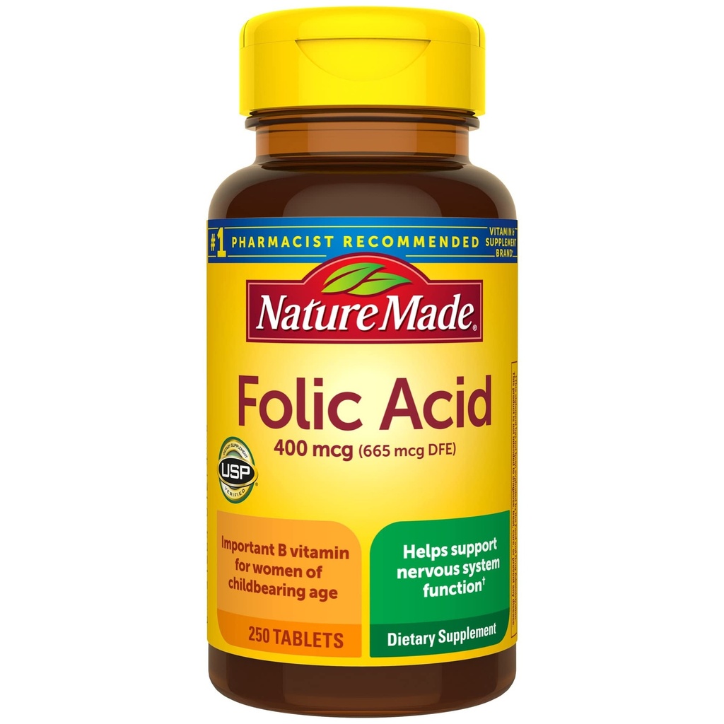 Ácido fólico 400 mcg 250 tabletas Nature Made