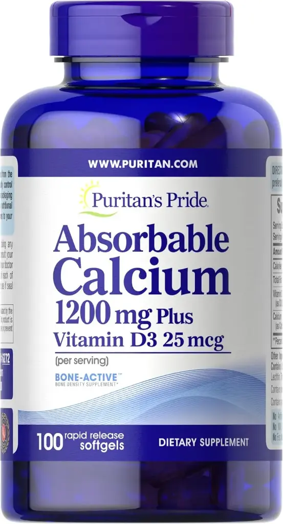 [VT-CL] Calcio absorbible 1200 mg + vitamina D 1000 IU 100 cápsulas blandas Puritan's Pride