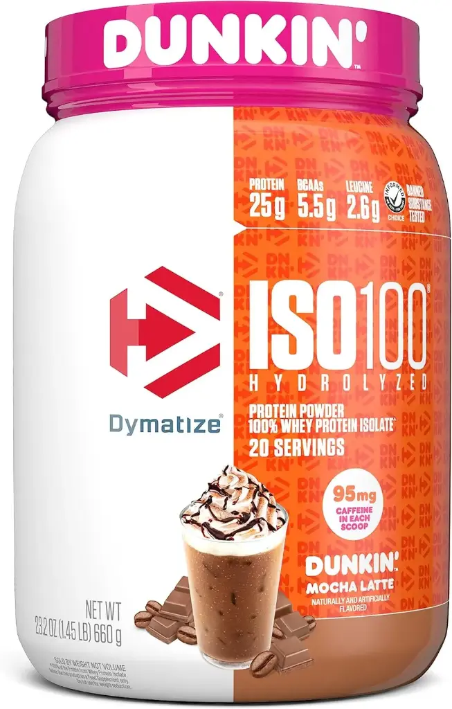 Proteína aislada ISO100 25 g sabor Dunkin' Mocha Latte 20 servicios DYMATIZE