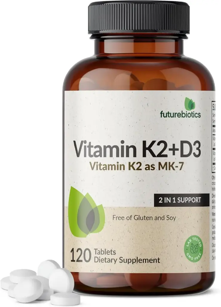 [VT-K2D3] Cápsulas Vitamina K2 Con D3 5000 UI 90 mcg Vitamina K2 MK-7 120 Cápsulas Futurebiotics