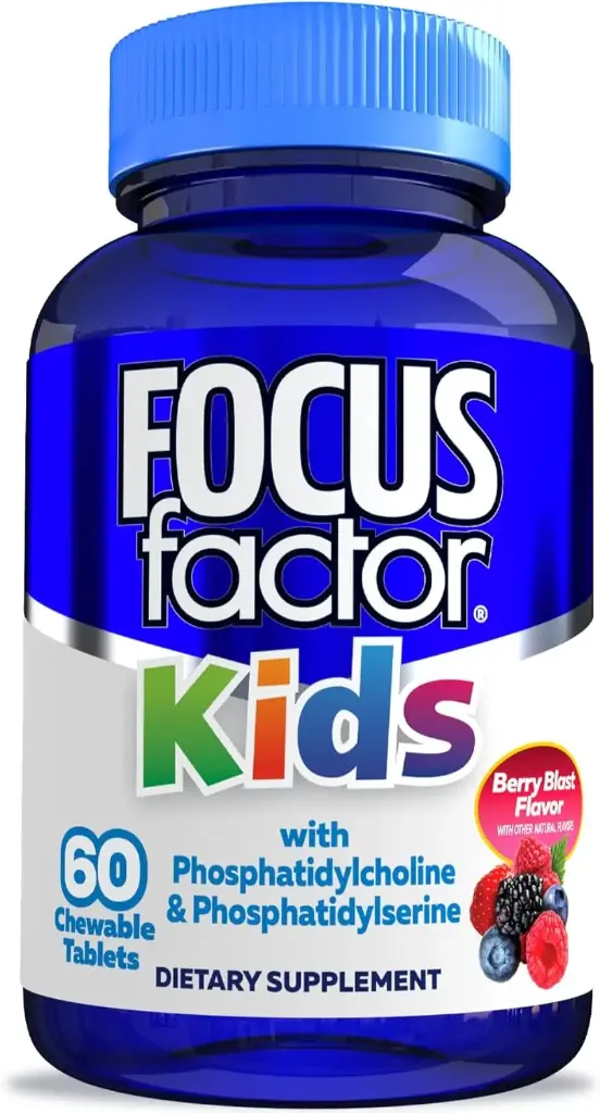 Vitaminas + fosfatidilcolina 12.5 mg + fosfatidilserina 5 mg para niños sabor explosión de bayas 60 tabletas masticables Focus Factor