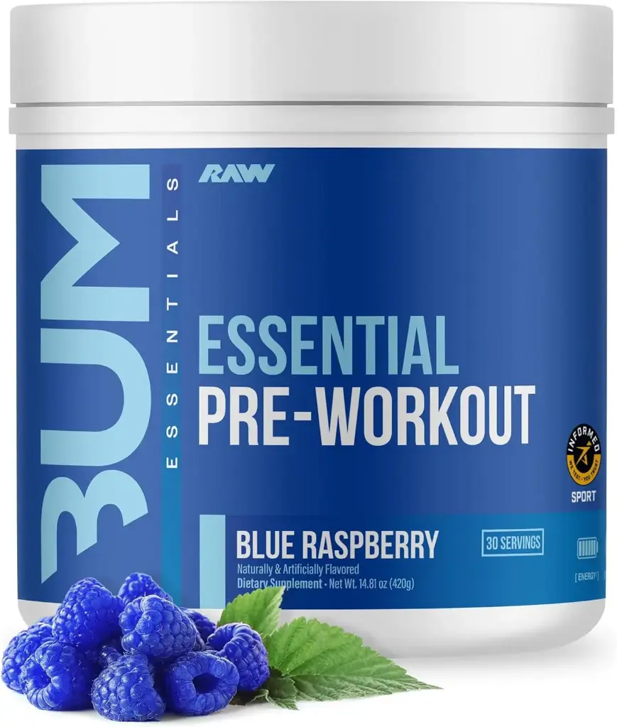 L-citrulina + beta alanina + L-tirosina + taurina + cafeína pre-entreno Essential sabor frambuesa azul 30 servicios RAW Nutrition