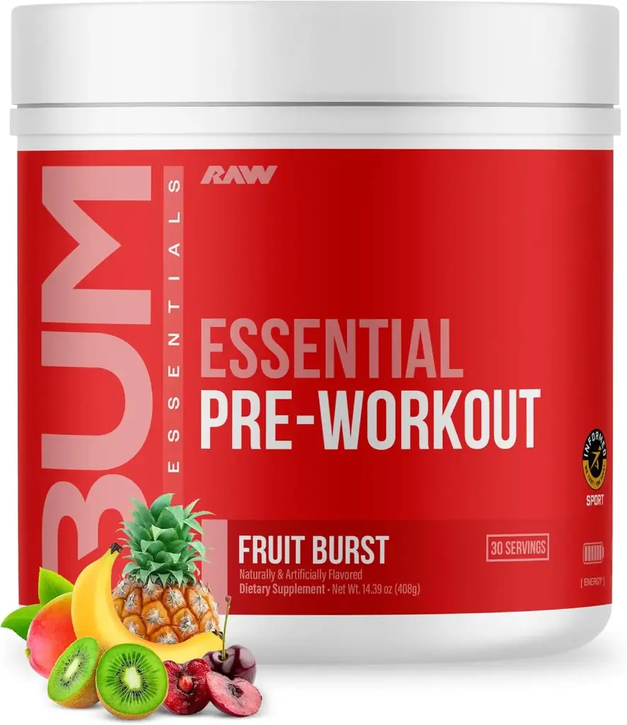 [V101] L-citrulina + beta alanina + L-tirosina + taurina + cafeína pre-entreno Essential sabor explosión de frutas 30 servicios RAW Nutrition