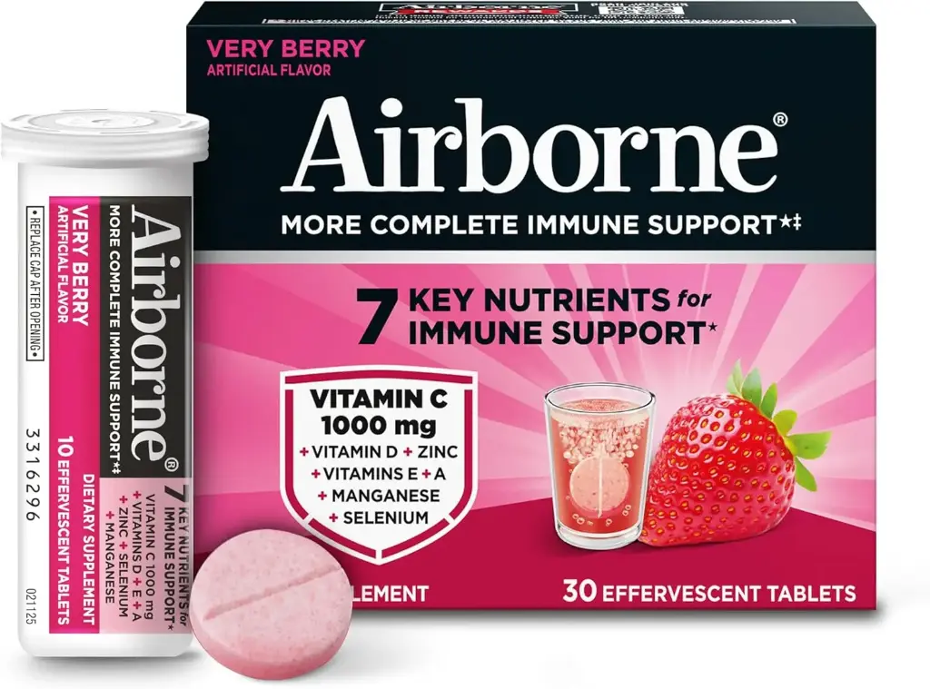 [AIRF] Vitamina C 1000 mg con vitaminas, minerales y equinácea sabor fresa 30 tabletas efervescentes Airborne