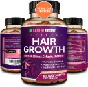 Hair Growth vitaminas para el crecimiento del cabello para mujeres Biotina 10,000mcg, colágeno, OptiMSM 60 Cápsulas Rainbow Nutrients