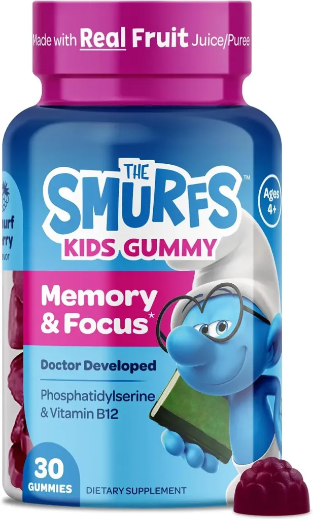 Gomitas para niños suplemento de enfoque y atención para niños con fosfatidilserina 30 gomitas Smurfs Focus