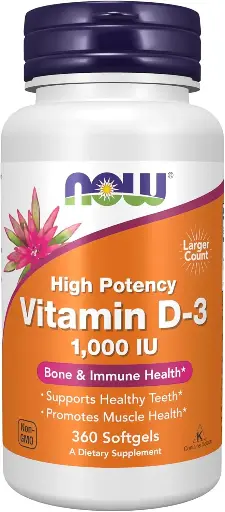 [VT-0375] Pastillas Vitamina D3 1000 IU 360 caps NOW